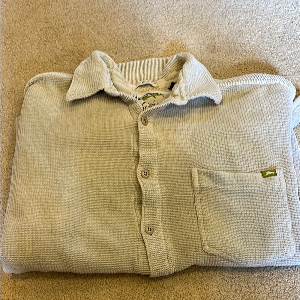 Tommy Bahama Textured Light Gray Cotton Button-Up Shirt
